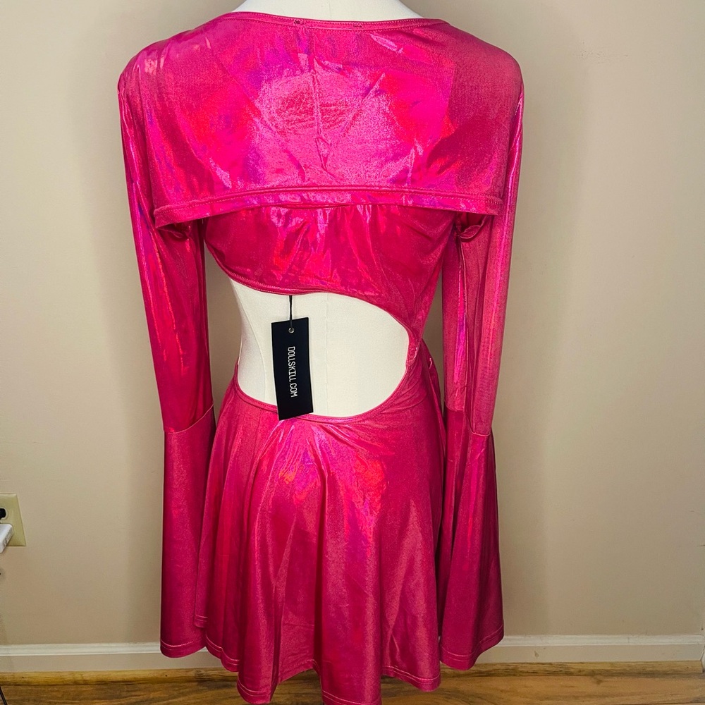 DOLLS KILL - CLUB EXX DAZZLER dress NWT hot metallic pink - Picture 12 of 15